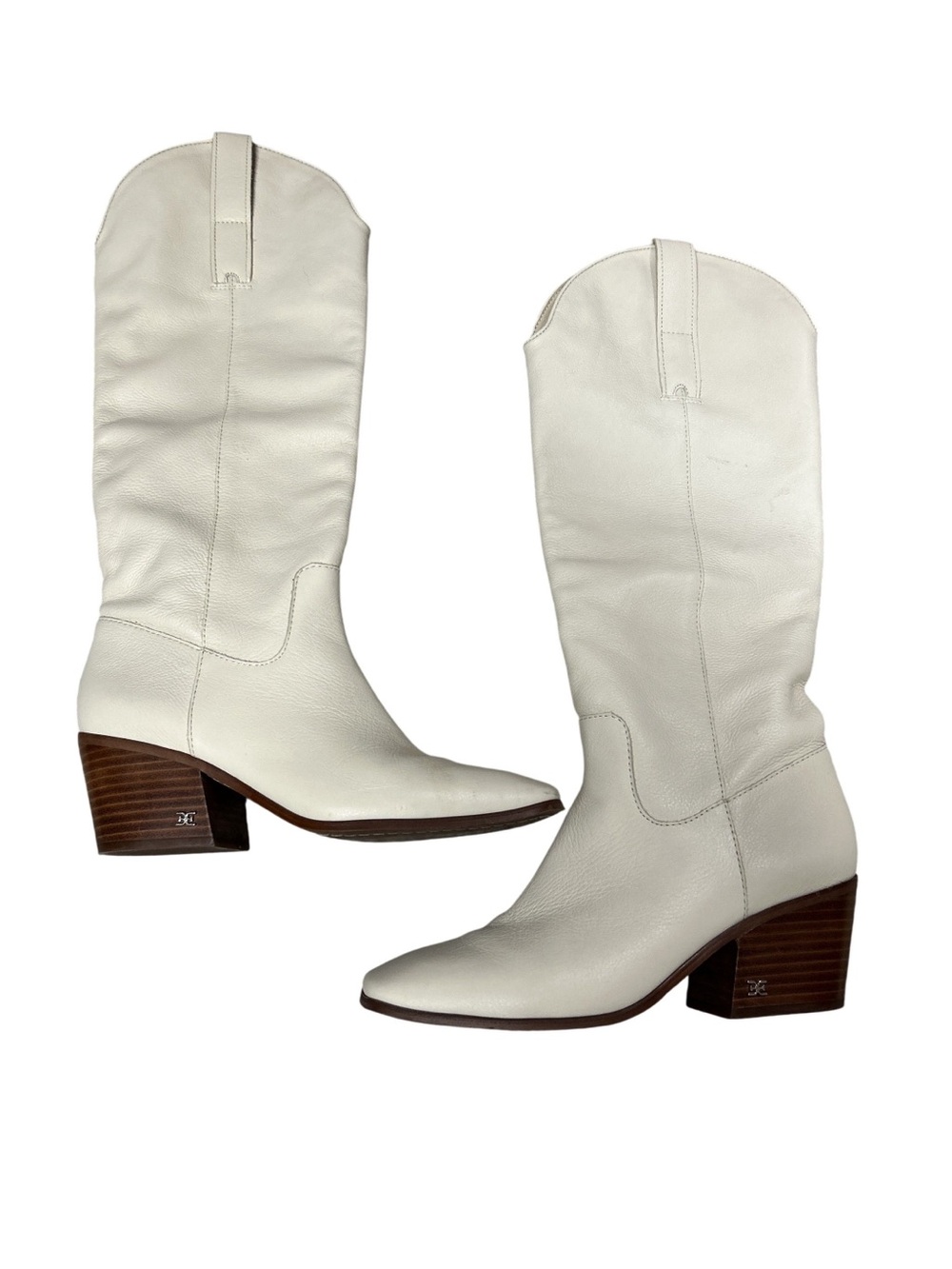 Sam Edelman White Leather Western Mid-Calf Boots